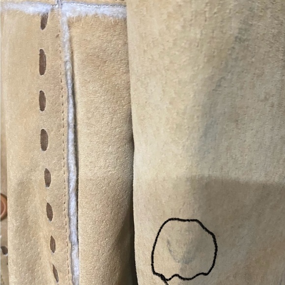 Vintage Genuine Suede Faux Sherpa Jacket MEDIUM Tan Boho - Picture 13 of 15